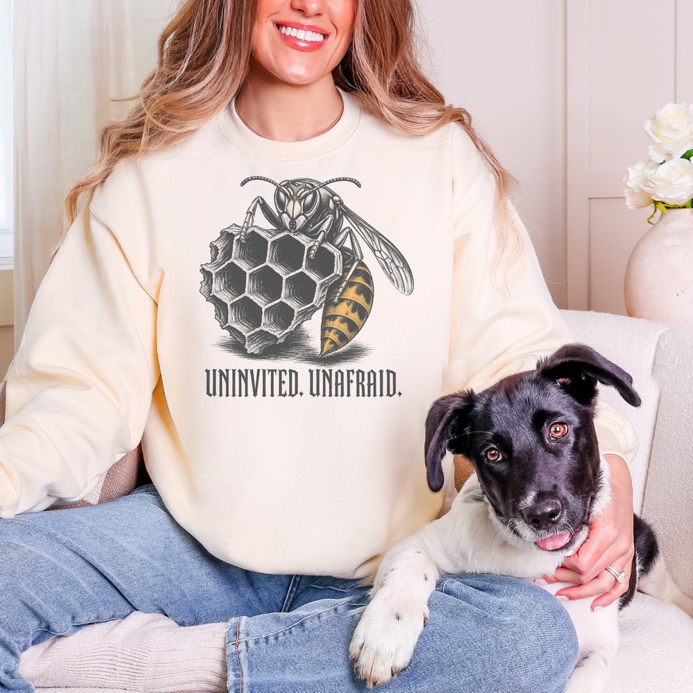 Uninvited Unafraid Wasp Gripping the Nest Sweatshirt